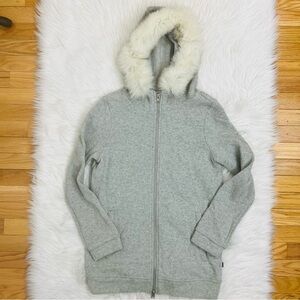 Woolrich Women's Grey Wool Zip Hooded Jacket / Cardigan Real Fox Fur Trim Size S